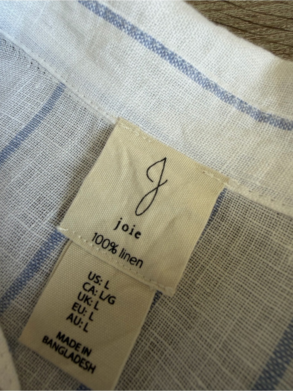 Joie 100% Linen Striped Light Blue Button Up Long Sleeve Shirt Size Large - Picture 6 of 9